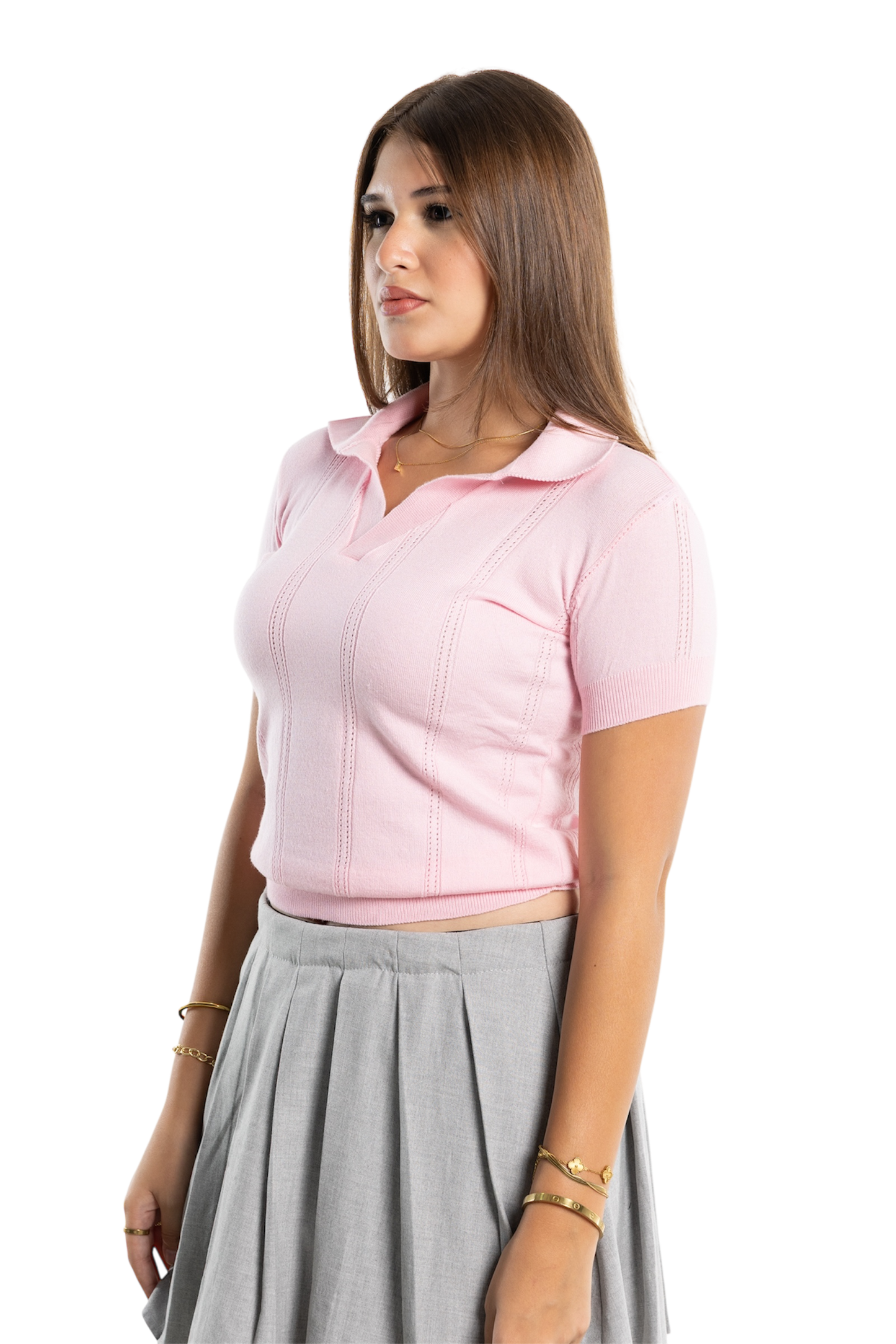 .Cropped Polo Shirt. (Pink)