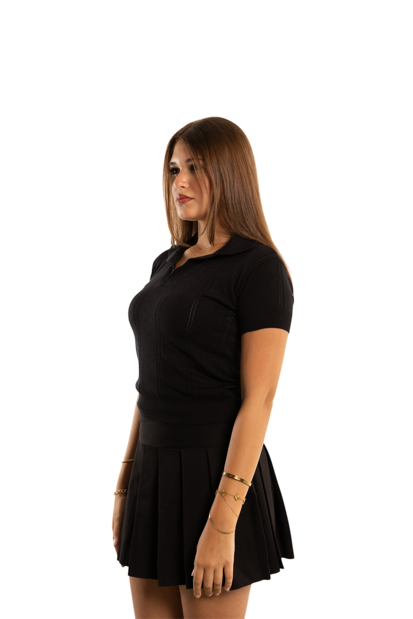 .Cropped Polo Shirt. (Black)
