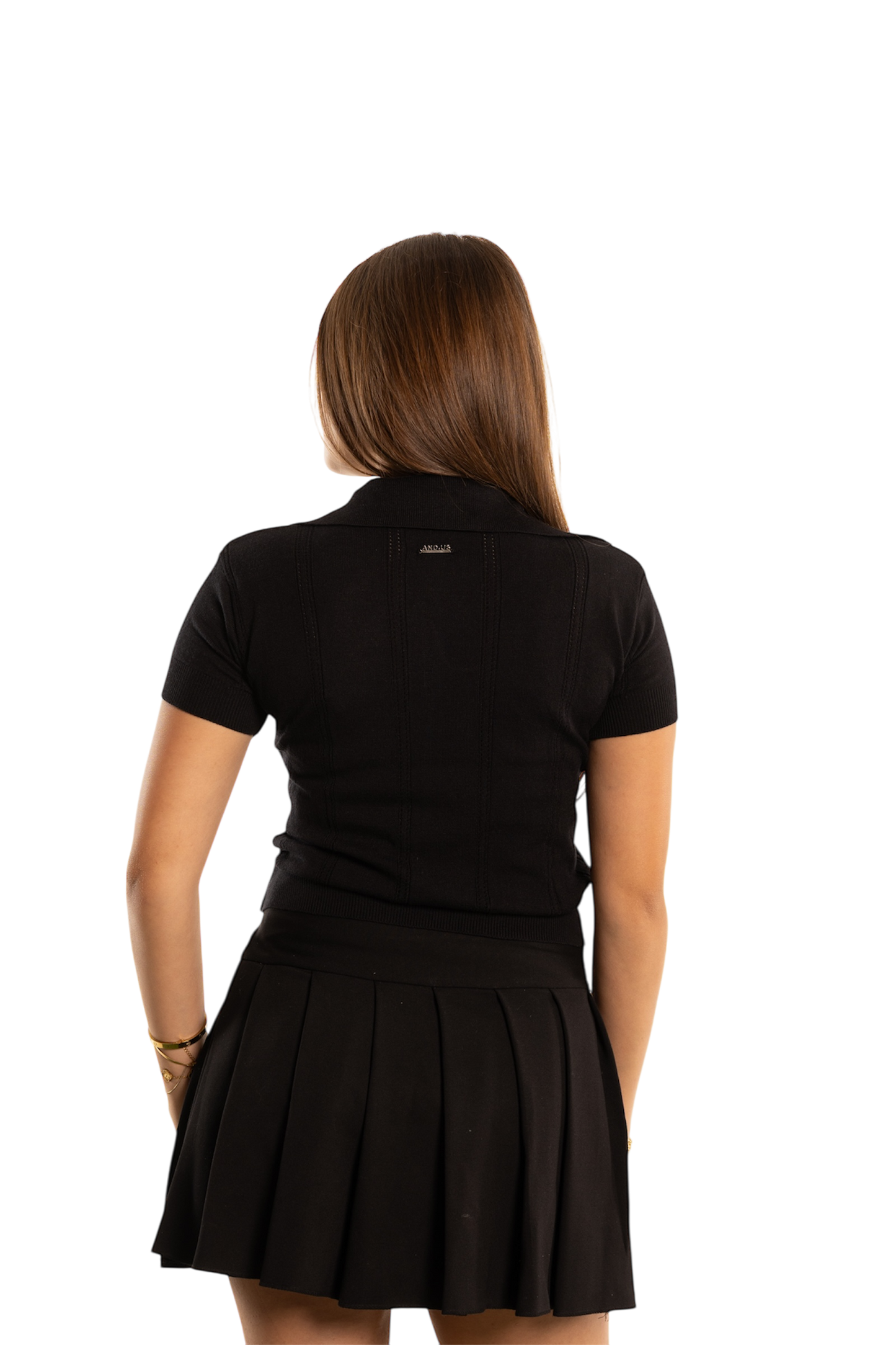 .Cropped Polo Shirt. (Black)