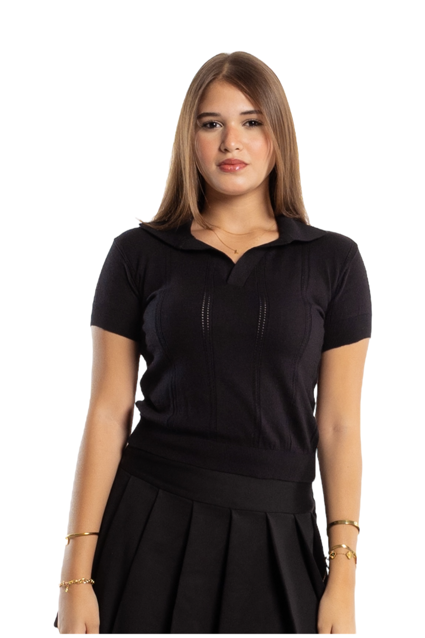 .Cropped Polo Shirt. (Black)