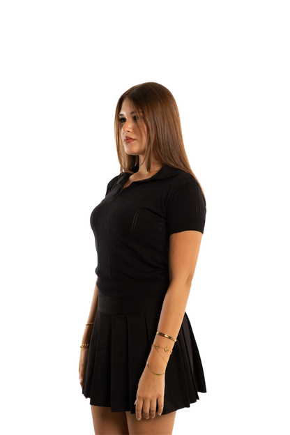 .Cropped Polo Shirt. (Black)
