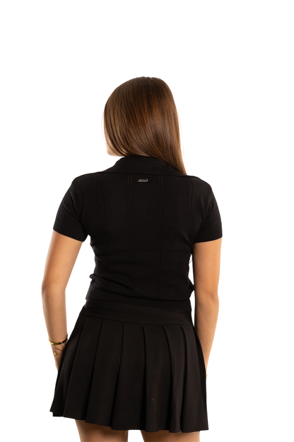 .Cropped Polo Shirt. (Black)