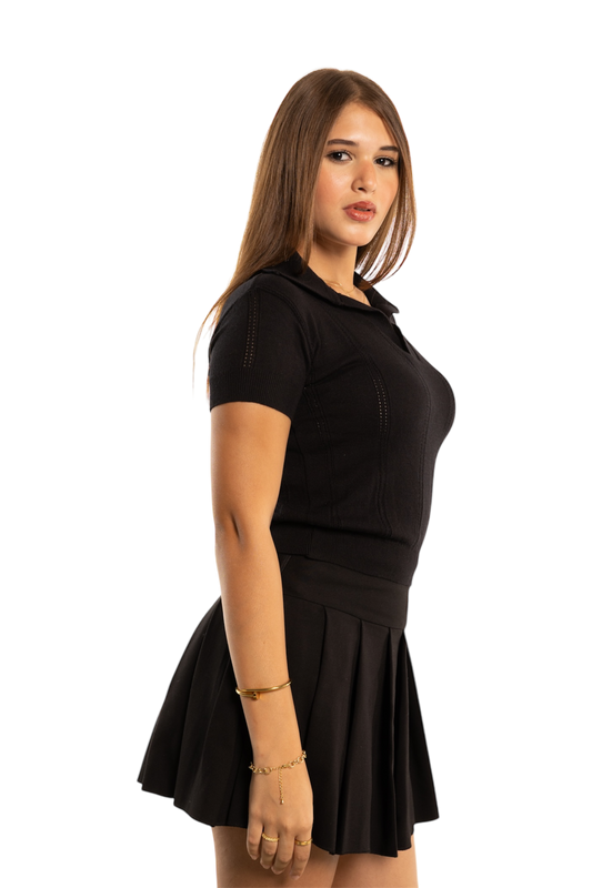 .Cropped Polo Shirt. (Black)